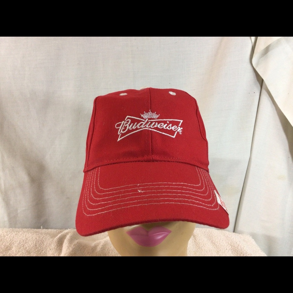 Mens Adjustable Back Red BUDWEISER Head Wear Grab Some Buds Baseball Style Hat